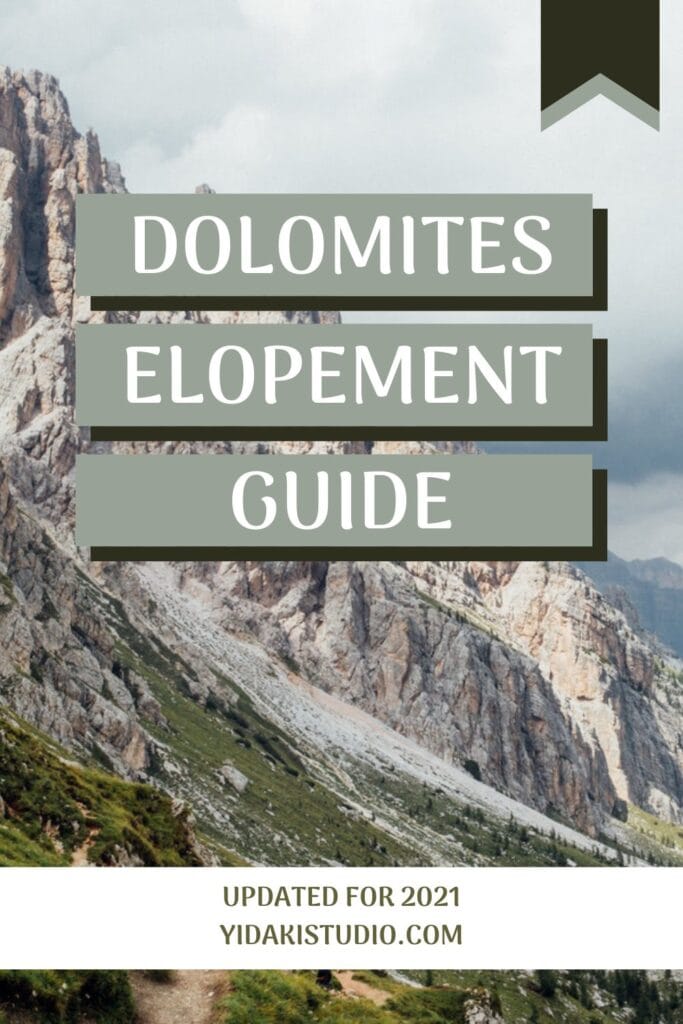 Pinterest picture for Dolomites Elopement Guide to be saved in a dashboard